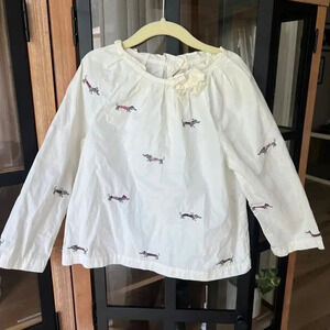 Janie and Jack blouse long sleeve top bow wiener dogs dachshund embroidered